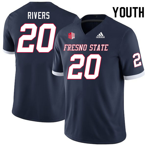 Youth #20 Devon Rivers Fresno State Bulldogs College Football Jerseys Stitched Sale-Navy